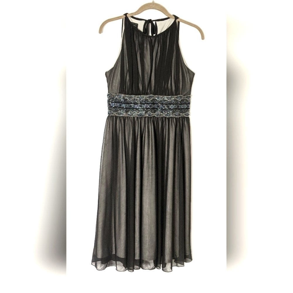 Dress Barn Collection Women's Fancy Sleeveless Dress Sheer Overlay Beaded Size 4